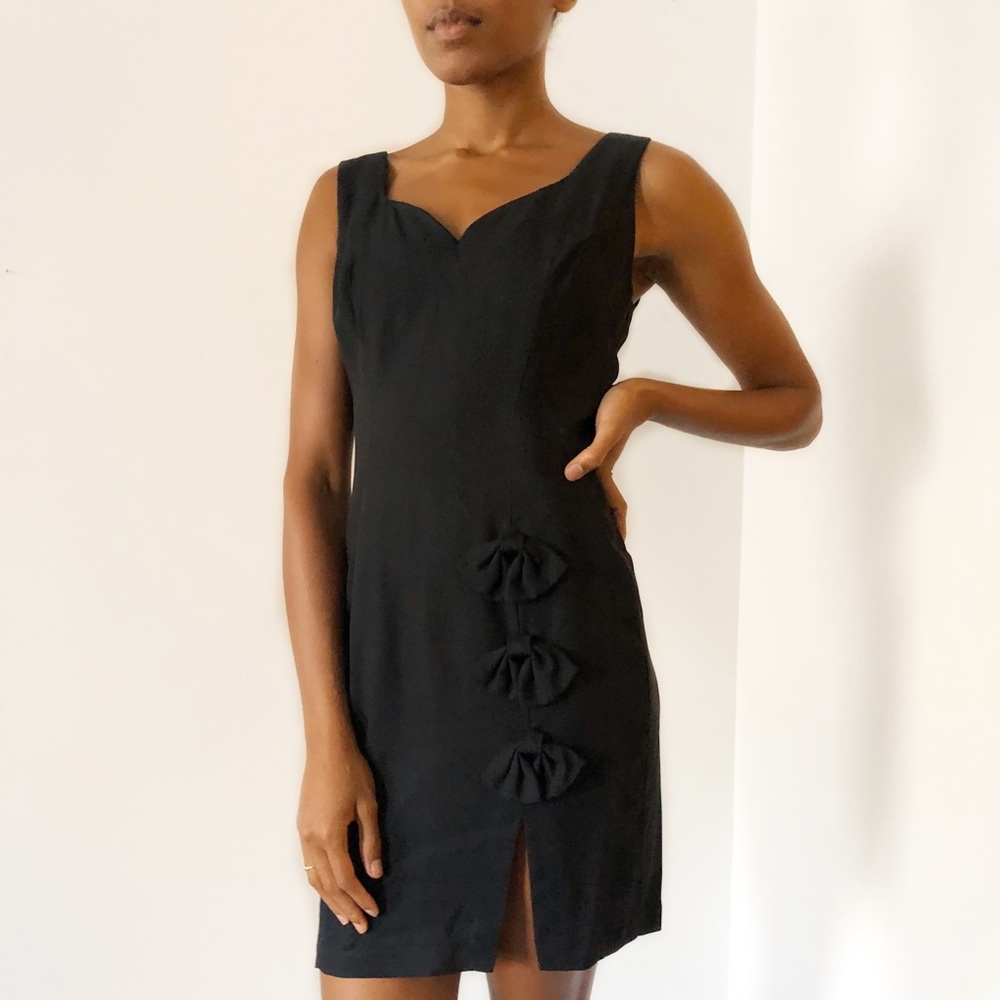 Vintage Sweetheart Black Mini Dress w Bows XS-M